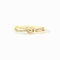 Elegant gold S925 sterling silver double knot ring with sparkling pave crystals - US Size 5 / Gold