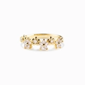 Elegant gold S925 sterling silver ring featuring five diamond-encrusted flower charms - US Size 6 / Gold