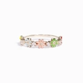 Bague en argent S925 avec fleurs colorées en émail et zircons cubiques scintillants - Taille US 6 / Or Blanc