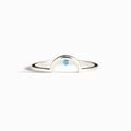 Minimalist S925 sterling silver arched ring with a centered light blue gemstone inlay - US Size 6 / White Gold