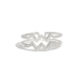 Zweilagiger Ring aus S925 Sterlingsilber mit Wellendesign und glänzenden Zirkonia - Verstellbare US-Größe 6 / Weißgold