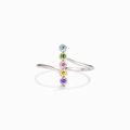 Minimalist S925 sterling silver ring featuring five vertically set rainbow colored zircons - US Size 6 / Multicolor White Gold