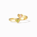 Minimalistische S925 zilveren bypass ring met roze en groene hartvormige edelstenen in goud - Amerikaanse Maat 7 (Verstelbaar) / Goud