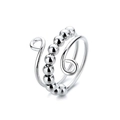 S925 sterling silver spinning bead anxiety ring with 10 movable beads and spiral band - White Gold