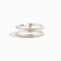 Anillo de Plata S925 de Doble Banda con Piedra Talla Esmeralda y Engaste de Pavé - Talla US 6 / Oro Blanco