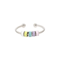 Detail of s925 silver anxiety ring with five colorful enamel rotating beads - US Size 7 Open (Adjustable) / White Yellow & Pink