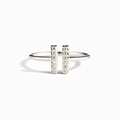 Minimalistischer S925 Sterlingsilber Ring mit Doppel-T-Design und funkelnden Zirkonia-Steinen - Größe 7 Offen / Weißgold