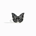 Minimalistischer S925 Sterling Silber schwarzer Schmetterling Ring mit Retro-Flügelstruktur - US Größe 7 Offen (Verstellbar) / Weißgold