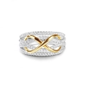 Eleganter s925 Silberring mit Unendlichkeitssymbol in Gold und Zirkonia-Mehrschicht-Pavé - US-Größe 5 / Gold und Silber