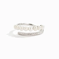 Eleganter s925 Silber Doppelring mit acht weißen Perlen und Pavé Zirkonia Besatz - US Größe 7 Verstellbar / Weißgold