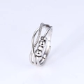 S925 sterling silver multi-layer spinner ring with lucky beads and rope texture - US Size 8 Adjustable Open Ring / White Gold