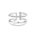 S925 Sterlingsilber Doppelring mit zwei Kreuzen und funkelnden Zirkonia-Steinen - US Größe 7 Offen (Verstellbar) / Weißgold