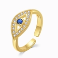 Verstellbarer S925 Silber Evil Eye Ring mit blauem Edelstein und weißen Zirkonia-Steinen - US-Größe Offen (Verstellbar) / Gold