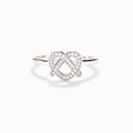 Elegant 925 sterling silver pretzel heart knot ring with sparkling cubic zirconia stones - US Size 6 / White Gold