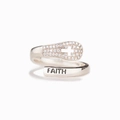 S925 Sterling Silber Ring mit Glaubenskreuz, Zirkonia Steinen und Faith Gravur - US Größe 7 Offen (Verstellbar) / Weißgold