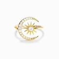 Eleganter S925 Sterlingsilber Mond und Sonne Ring mit funkelnden Zirkonia in Gold - US Größe 7 Offen (Verstellbar) / Gold