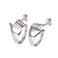 Minimalist S925 sterling silver hand-shaped stud earrings with high-polished finish - 925 Silver / White Gold