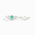 S925 sterling silver stacking ring set featuring marquise turquoise and V-shaped band - US Size 9 / Turquoise Ring And Band Ring Set / White Gold