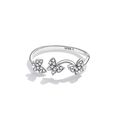 Elegante anillo de plata de ley S925 con tres motivos de mariposa y circonitas engastadas - Talla US 7 Abierto (Ajustable) / Oro Blanco