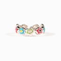 Anillo abierto de plata S925 con flores de esmalte de colores y estilo minimalista - Talla US 7 Abierto (Ajustable) / Oro Blanco