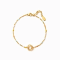Elegante bracciale in argento S925 dorato con perle di smalto colorato e triplo anello unito - Argento 925 (15.5+4.5cm) / Oro