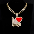 Collier cubain doré avec pendentif I Heart Trump orné de strass et coeur rouge - Pendentif doré uniquement