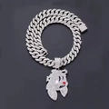 Iced out cartoon rabbit pendant with sparkling crystals on a heavy cuban chain necklace - Silver Pendant with Cuban Chain