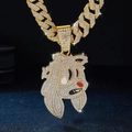 Macro shot of gold hip-hop Cuban chain with iced-out cartoon rabbit pendant - Gold Pendant Only