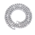 Collana a catena cubana da 12mm color argento con strass scintillanti e chiusura sicura - 18 Pollici (45cm) / Argento 12mm Chiusura dell'Orologio