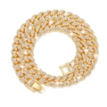 Collana cubana dorata da 12mm con strass bianchi brillanti e chiusura a cassetta - 18 Pollici (45cm) / Oro 12mm Chiusura dell'Orologio