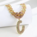 Hip-Hop-Halskette mit goldener kubanischer Kette, rosa Diamant-Lippen und Buchstabe C - Anhänger mit Halskette / Gold Rosa Buchstabe C
