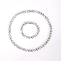 Conjunto de collar y pulsera plateada con diseño de panal y pedrería brillante - Conjunto de Collar y Pulsera / Plateado