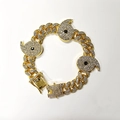 Goldenes Cuban-Link-Armband mit Volldiamanten und runden schwarzen Dekoelementen - Gold (20cm)