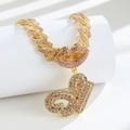 Hip-hop Cuban link necklace with pink iced-out lips and letter B pendant in gold finish - Pendant Only / Gold Pink Letter G