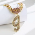 Gold-tone Cuban link necklace with iced out pink and white rhinestones and number 9 pendant - Pendant Only / Gold Pink Letter I