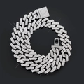 Macro shot of silver plated iced-out Cuban link chain with square rhinestone box clasp - Bracelet 8inch (20cm) / Silver