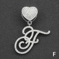 Collana hip hop argento con fibbia a cuore in strass e pendente a lettera F di cristallo - Solo Ciondolo Con Lettera / Argento Lettera Corsiva F