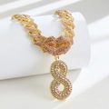 Gold Cuban link chain with pink rhinestones and a number 8 pendant in hip hop style - Pendant Only / Gold Pink Letter S