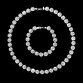 Ensemble collier et bracelet gourmette cubaine argentée avec cristaux ronds brillants - Bracelet et Collier Long / Argent