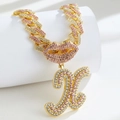 Iced out gold Cuban chain necklace with pink diamond lip and initial L pendant - Pendant Only / Gold Pink Letter X