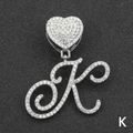 Collana hip-hop argento con ciondolo a cuore e lettera K decorata con strass luce - Solo Ciondolo Con Lettera / Argento Lettera Corsiva K