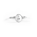 S925 sterling silver birth flower daisy ring with oval engraved minimalist finish - Pinky Promise Style / White Gold