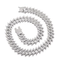 Hip-Hop Silberne Cuban-Kette mit Zirkonia-Steinen in gezackter Blitzform für Herren - Armband 8 Zoll (20 cm) / Silber