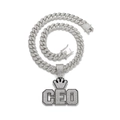 Hip-Hop-CEO-Anhänger mit Krone und vereister kubanischer Kette in Silberoptik - Silber Schwarz Nur Anhänger (Ohne Kette)