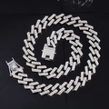 Zilveren hiphop Cuban link ketting met fonkelende steentjes en een geometrische sluiting - Armband (20cm) / Zilver