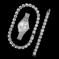 Set gioielli hip hop 3 pezzi con orologio collana e bracciale con cristalli lucidi - Argento