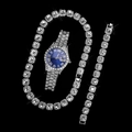 Set lusso con orologio quadrante blu, collana e bracciale con cristalli luccicanti - Blu