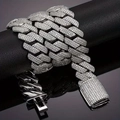 Cadena cubana de 25mm con tres filas de diamantes y circonitas en acabado plateado - 7in (18cm) / Oro Blanco
