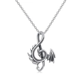 Collana con ciondolo a forma di drago e chiave di violino in argento sterling S925 vintage - 55+5cm / Oro Bianco
