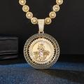 Macro detail of gold Saint Jude pendant featuring sparkling crystals and Greek key pattern - Pendant Only (Without Chain)